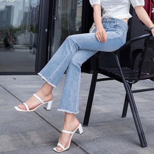 

women's jeans woman pants high waist 2021 spring and summer straight ankle-length pantalones vaqueros mujer, Blue