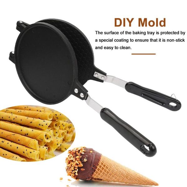 

mold round gas kitchen aluminum alloy eggs roll waffle maker double side baking pan ice cream griddle household non stick moulds