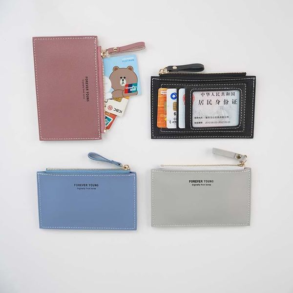 

card holders slim ladies holder pu leather zipper case men's fashion mini pocket small wallet, Brown;gray