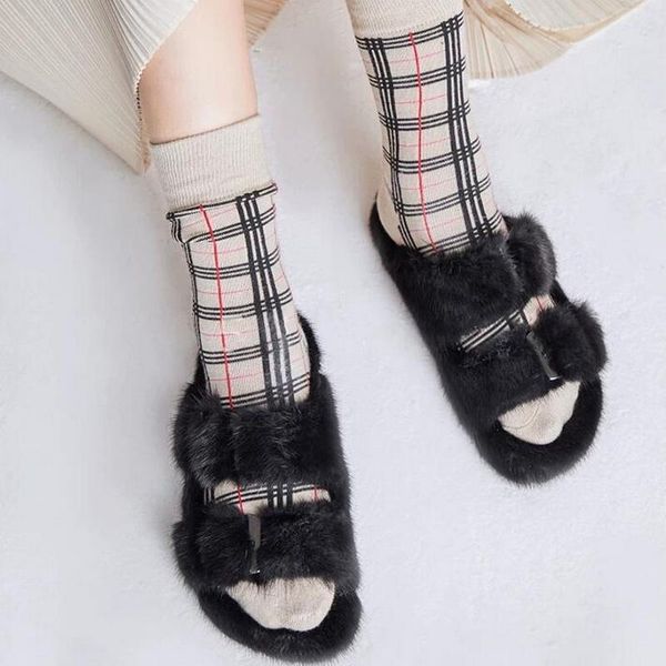 

slippers 100% mink ladies real casual flat shoes home girls outdoor fast, Black