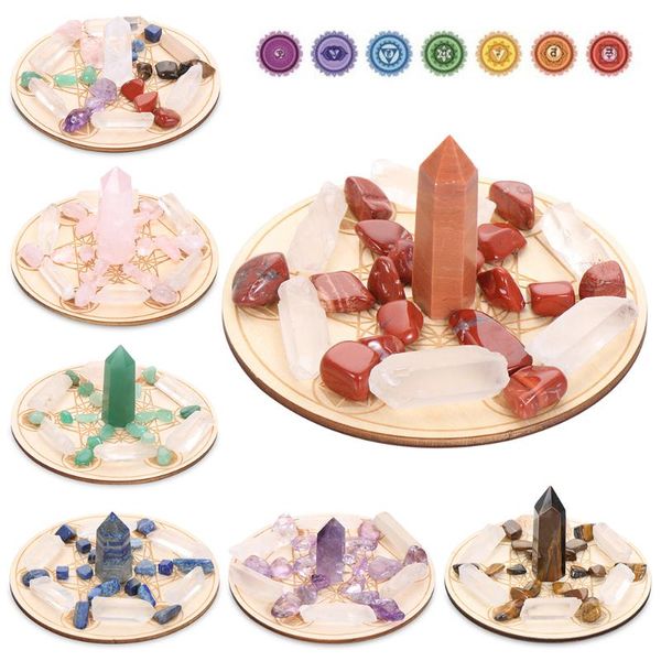 

decorative objects & figurines natural stones set of crystal collection column round stone wood plate quartz gems fengshui gift decor reiki