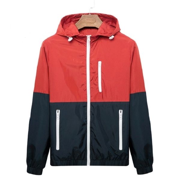 

windbreaker men casual spring autumn lightweight jacket arrival hooded contrast color zipper up jackets outwear 211008, Black;brown