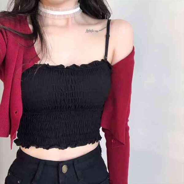 

harajuku solid streetwear tube womens tanks fashion ruched pleated crop bustier tees feamle tank camisole, White