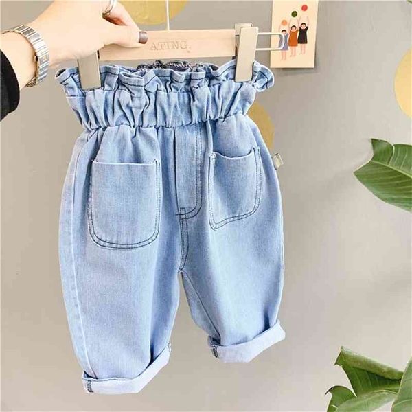 Jeans per bambini Pantaloni casual a vita alta da ragazza primavera Pantaloni da bambina 210515