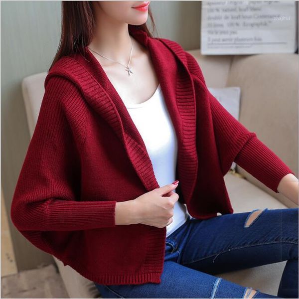 

women's sweaters batwing sleeves women sweater knitting cardigans hooded short knitted jackets office lady solid 8 color casual clothin, White;black