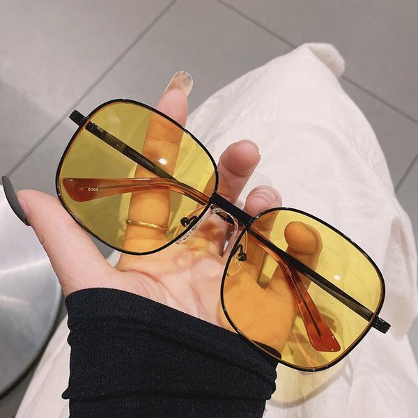 

sunglasses 2021 fashion driving yellow women brand designer vintage metal square sun glasses men classic black shades, White;black