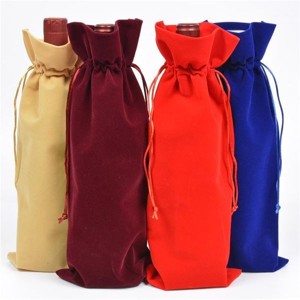 Bolsas de jóias, sacos de veludo Garrafa de vinho cobre cordão para festa de casamento vermelho champanhe armazenamento de presente de presente de Natal flanela embalagem bolsa