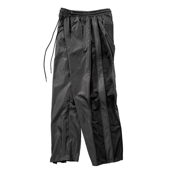 

men's pants urban streetwear side zip mesh joggers sweatpant men loose casual hip hop patchwork functional slim fit sweat trousers wome, Black