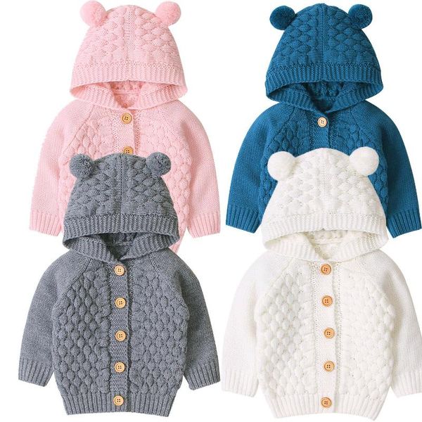 

pullover born baby girls boys kids clothes sweater ears hooded warm knitted autumn winter outwears cardigan sweaters, Blue