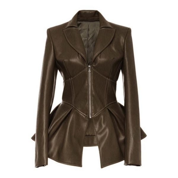 

leather jacket women 2021 spring sheepskin short lapel slim waist locomotive women's & faux, Black