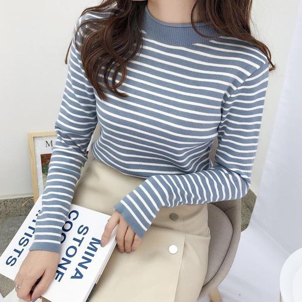 

women's sweaters striped knitting in autumn and winter 2021 a woman's the sweater is loose bottom shirt worn inside, White;black