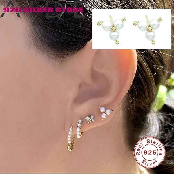 

aide real 925 sterling silver stud unusual earrings natural freshwater pearl jewelry gift handmade 2021 trendy for women, Golden;silver