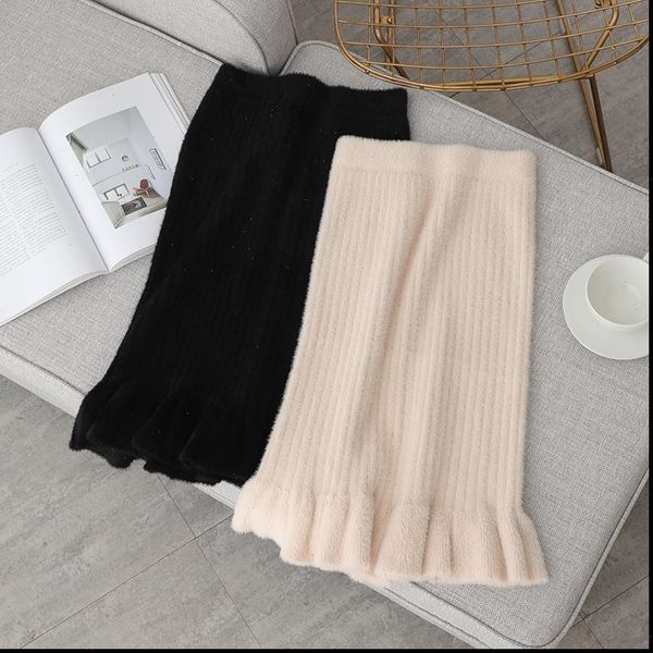 

spring autumn knit fishtail fashion womens skirt high waist stretch solid simple elastic, Black