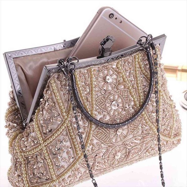 

brand handbags women designer leather evening bag vintage bead sequined purse for wedding party banquet