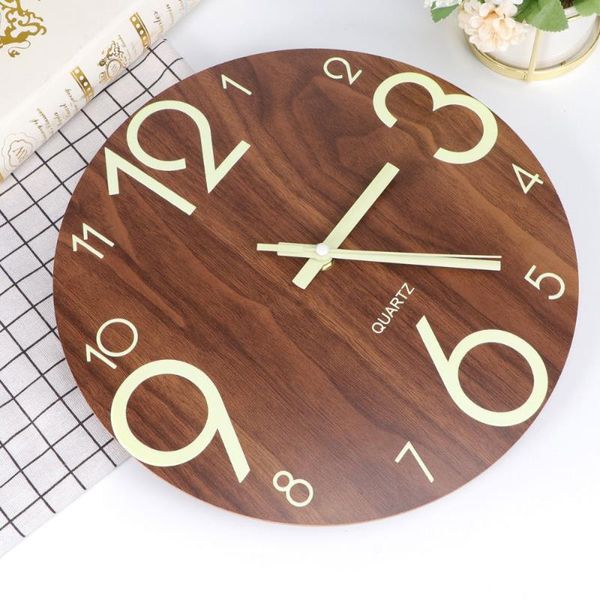 

wall clocks 12 inch clock round wooden luminous european style house decoration for home cafe bar