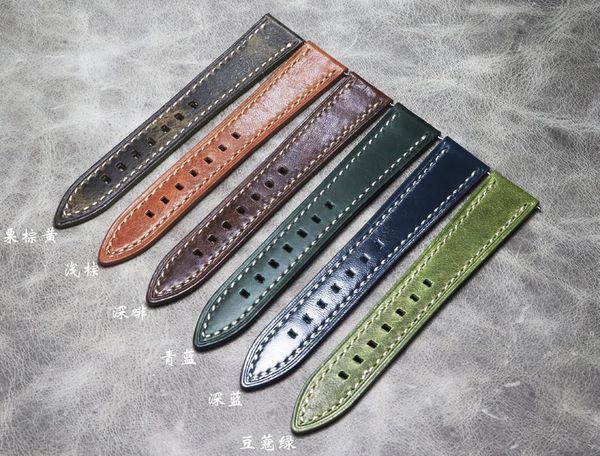 

watch bands handmade band breathable oil wax crazy horse leather 18 19 20 21 22 genuine quick release strap bracelet wristband, Black;brown