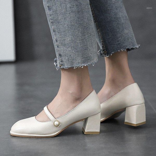 

dress shoes women pu leather mary jane heels block heel ladies pumps fashion party casual big size 42, Black