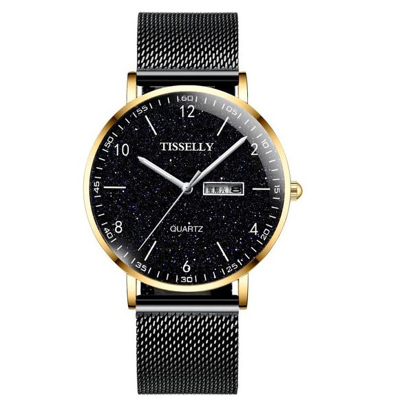

wristwatches men luxury watch classic for man fashion watches steel belt starry sky dial trend clock relogio masculino xfcs, Slivery;brown