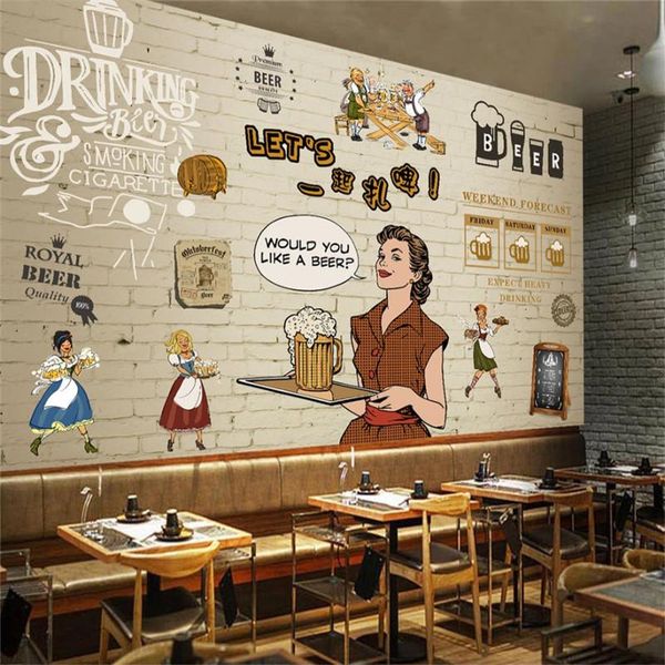

wallpapers custom european and american cartoon beer pub bar ktv industrial decor mural wall paper retro brick background wallpaper 3d