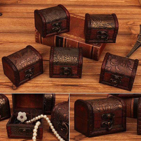 Небольшие винтажные краски деревянные ювелирные изделия ящик для хранения сокровища сокровища в грудь корпус дома ремесло декор случайным образом шаблон W0099