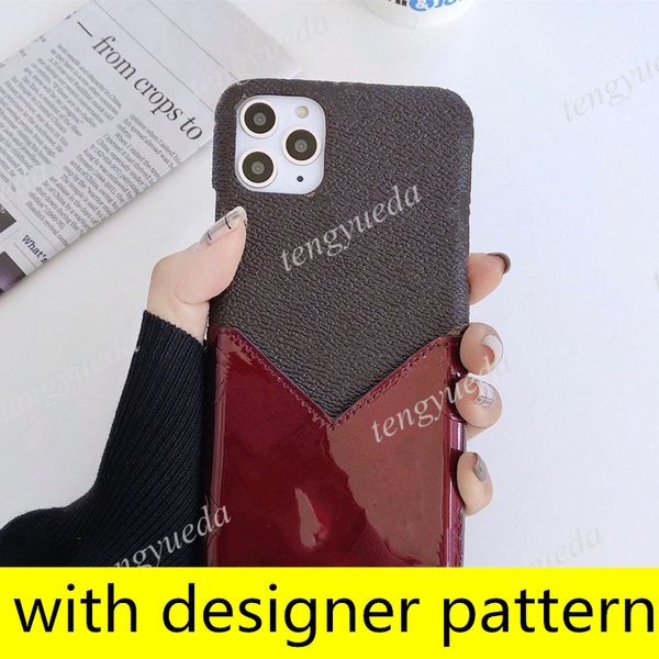 

Fashion Designer Phone Cases for iPhone 15 15pro 14 14pro 13 13pro 12 11 pro max Xs XR Xsmax Patent Leather Card Holder Cellphone Cover with Samsung N20 S21 S23 S22 ultra, Black