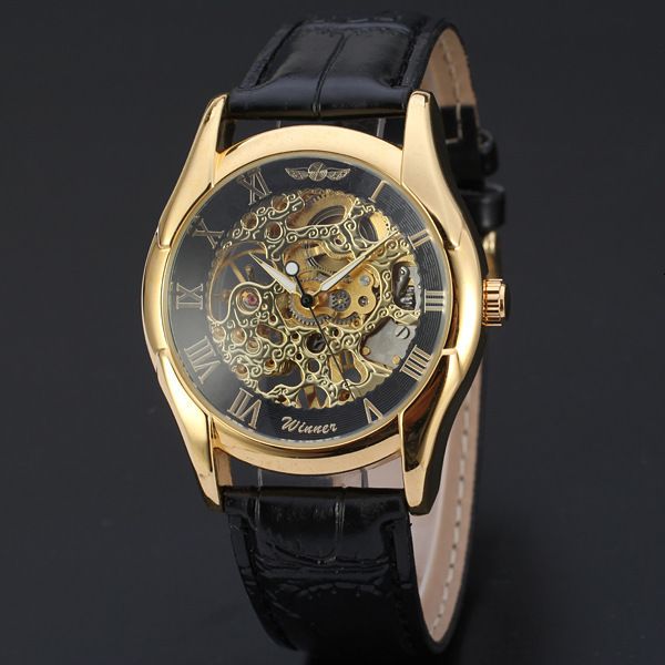 

hollow automatic mechanical watch men's watch, Slivery;brown