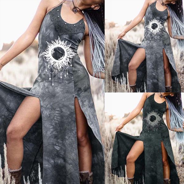 

dress casual summer retro dyeing womens sleepwears lace print split dresses long plus size gothic sundresses, Black;red