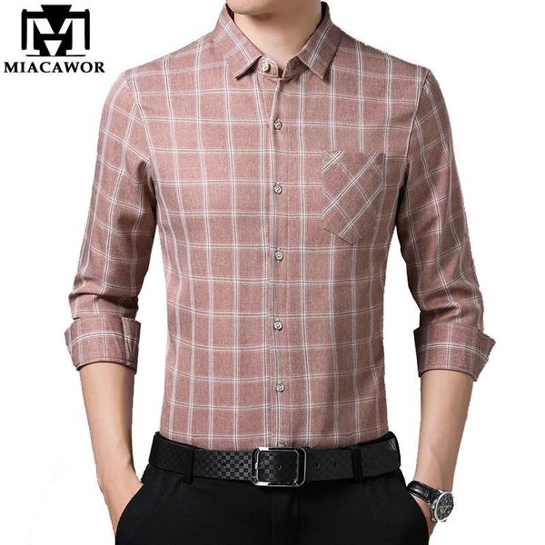 

men's casual shirts miacawor spring long sleeve shirt men business plaid male slim fit dress streetwear chemise homme c648, White;black