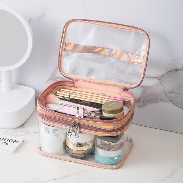 

storage boxes & bins transparent waterproof pvc wash bag cosmetic handbag makeup travel zipper skin care double deck mackup organizer