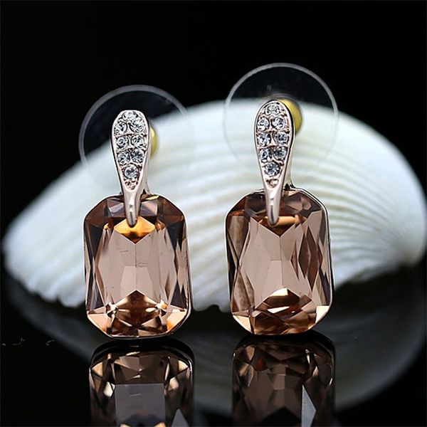 

moonrocy rose gold color crystal earring champagne square brown jewelry for women gift drop wholesale 211009, Golden;silver