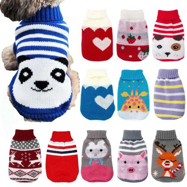 

dog apparel winter cartoon cat clothes warm christmas sweater for small yorkie pet clothing coat knitting crochet cloth xs-3xl