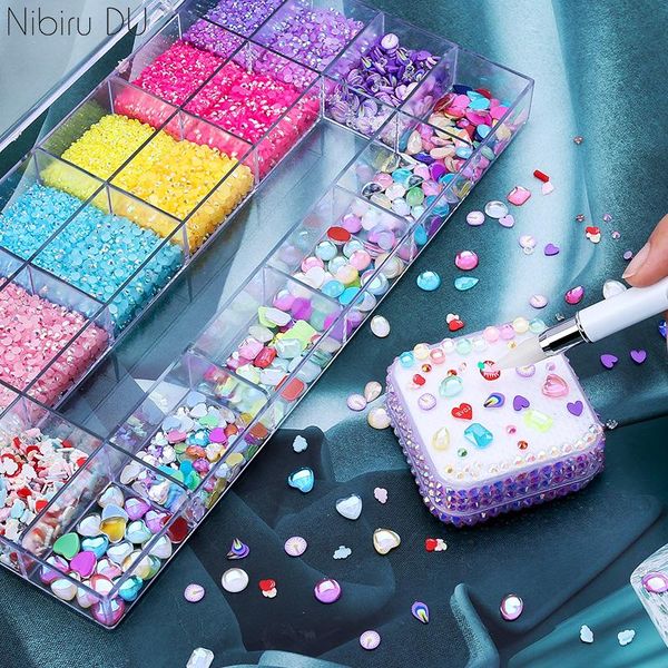 

nail art decorations resin rhinestones soft clay flakes special-shaped set rainbow ab with drill pen nails accessories creative, Silver;gold