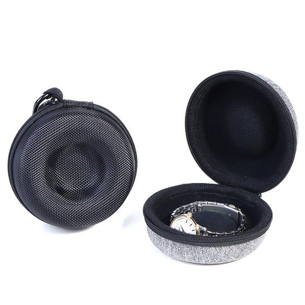 

watch boxes & cases round single box travel case zipper storage coin bag for smart wristwatch waterproof portable, Black;blue