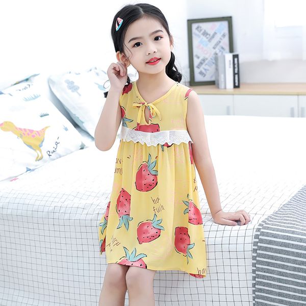 

new 2021 summer childrens cute sweet toddler teen clothing girls beach holiday printed round neck sleeveless dress, Red;yellow