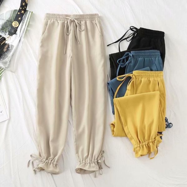 

women's pants & capris 2021 fashion brand oversized plus size harem ankle-length casual loose elastic waist solid flat mid, Black;white