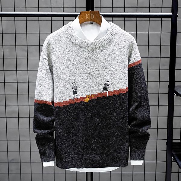 

sweater knit men's large jacquard round neck pullover base, White;black