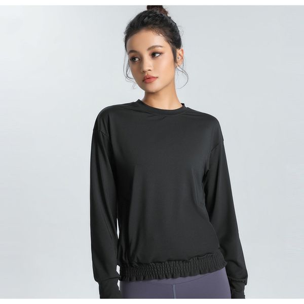 

lu-1288 yoga wear long sleeve women's loose quick-drying breathable high elastic fashion european and american fitness sports sweater c, White;red