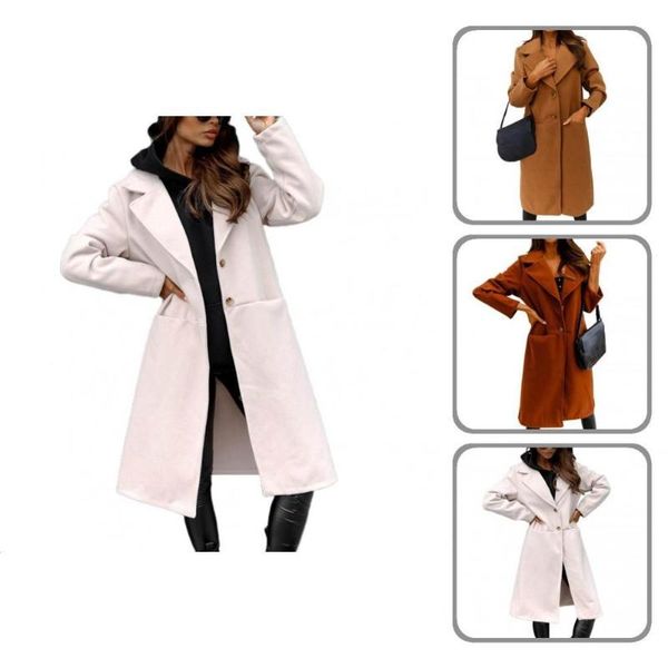 

women's trench coats cardigan warm turn-down collar woolen winter jacket for dating, Tan;black