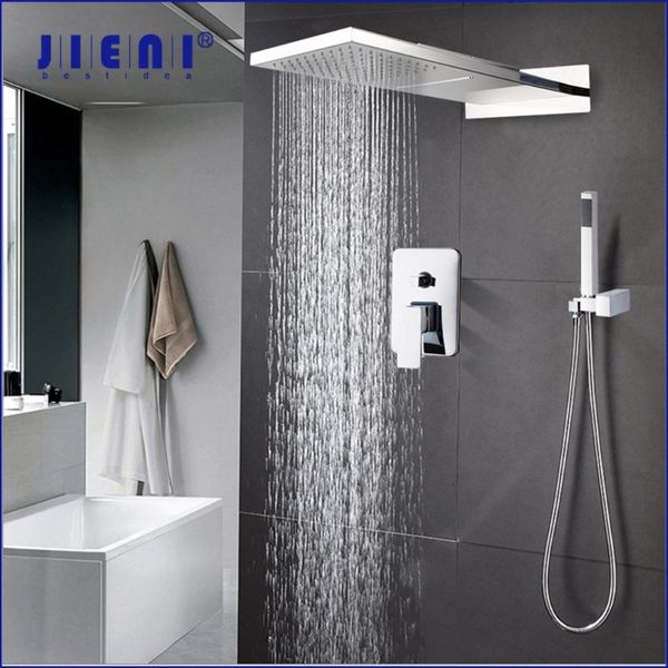 

chrome polished led bathroom shower faucet set head rainfall waterfall 2 function mixer sets