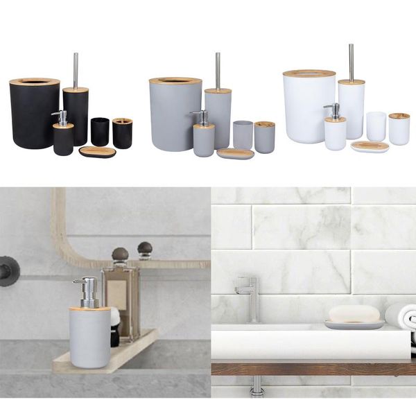 

6-piece bathroom set accessories lotion dispenser soap tray tumbler black bath accessory