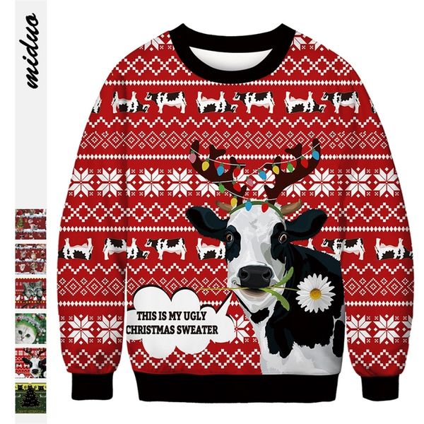 

men's hoodies christmas clothes new cow digital printing men's and women's round neck pullover sweater tide brand long sleeve, Black