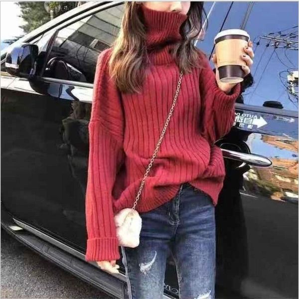 

women's sweaters turtleneck autumn winter women pullover girls knitting vintage red female knitted outerwear warm 0565, White;black