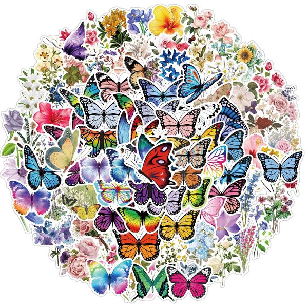 100 Stück-Pack Cartoon Natur niedlich Schmetterling Blume Aufkleber Großhandel Vinyl Aufkleber wasserdicht Laptops Auto Scrapbooking Gitarren Box Skateboard JDM Gepäck Aufkleber