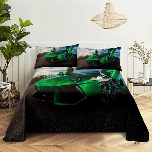 

sheets & sets sports car 0.9/1.2/1.5/1.8/2.0m digital printing polyester bed flat sheet with case print bedding set