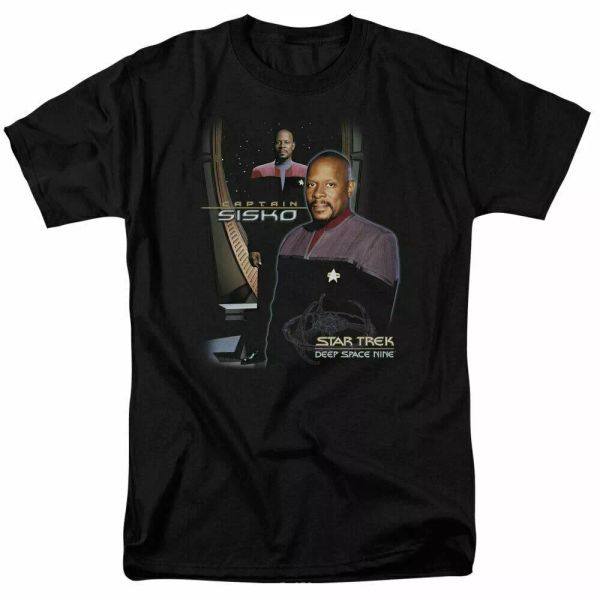 

Star Trek Deep Space Nine Captain Sisko T Shirt Licensed Sci-Fi TV Classic Black, White;black