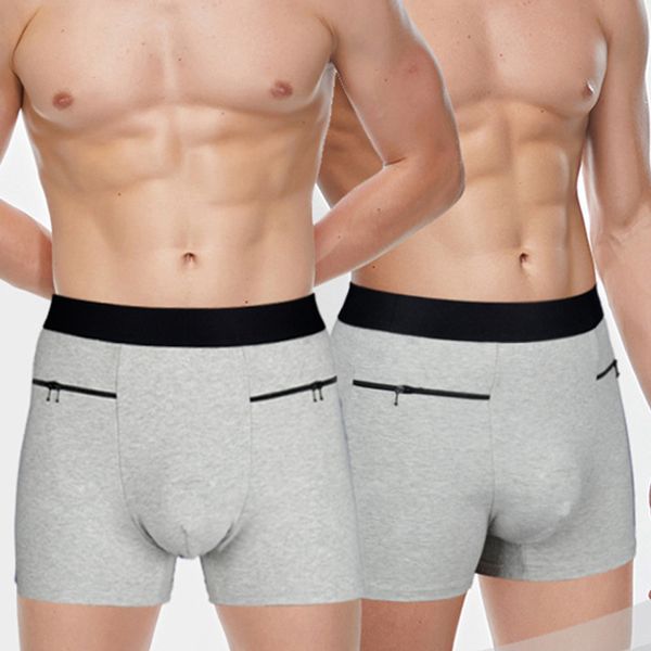 

2 packs men's boxer briefs hidden travel underwear with secret front stash pocket panties s-xxl valentine's gift, Black;white