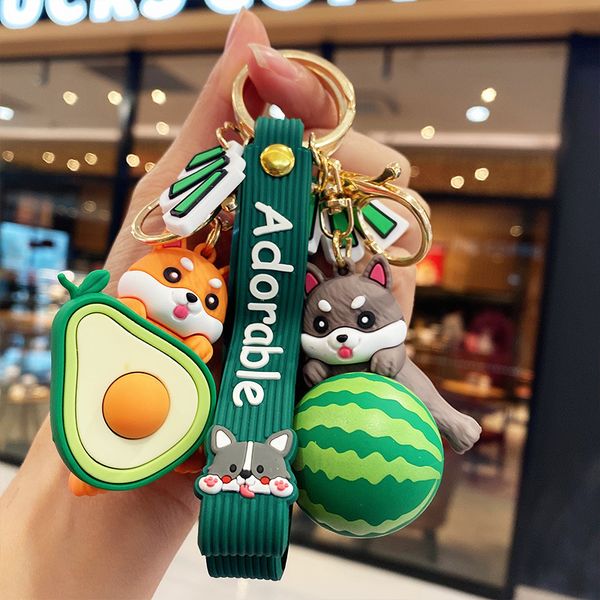 

2021 fashion keychain cartoon cute fruit pendant creative dog key chain schoolboy schoolbag accessories gift, Silver