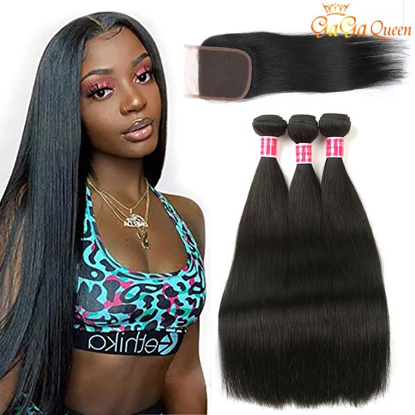 

straight hair bundles with lace closure brazilian virgin hair weave with closure 100% remy human hair, Black;brown