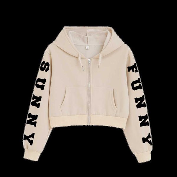 

y2k clothes zipper hoodies drawstring sweatshirt women crop jacket casual letter long sleeve pocket shirt short ropa mujer y0820, Black