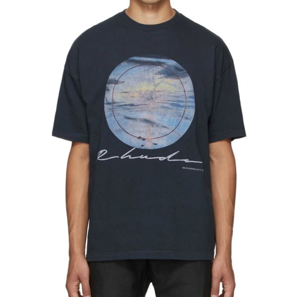 

men's t-shirts american fashion brand rhude sunset vintage print short sleeve high street couple's same loose hip hop summer t-shi, White;black